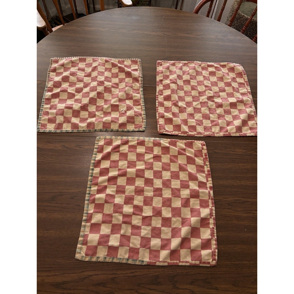Vintage Farmhouse Checkered Napkins Set Of 3 Red Cream Dots Cottagecore